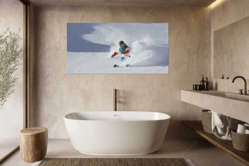 Frischer Pulverschnee auf der Zugspitze verlockt zum Freeriden - Dynamisch - Größe ca. 180x90cm, Seitenverhältnis 2:1 - Skifahren auf der Zugspitze - weitere Infos unter https://www.kriner-weiermann.de