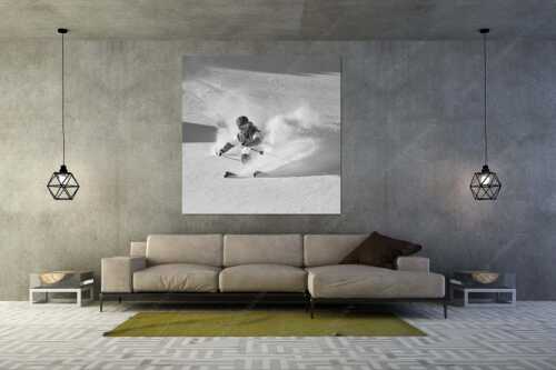 Frischer Pulverschnee auf der Zugspitze verlockt zum Freeriden - Dynamisch - Größe ca. 160x160cm, Seitenverhältnis 1:1 - Skifahren auf der Zugspitze - weitere Infos unter https://www.kriner-weiermann.de