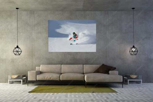 Frischer Pulverschnee auf der Zugspitze verlockt zum Freeriden - Dynamisch - Größe ca. 180x120cm, Seitenverhältnis 3:2 - Skifahren auf der Zugspitze - weitere Infos unter https://www.kriner-weiermann.de