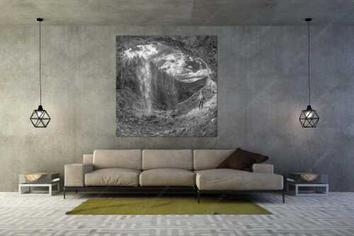 Sehr versteckt liegt dieser paradiesische Wasserfall im Karwendelgebirge - Eden - Größe ca. 160x160cm, Seitenverhältnis 1:1 - Wasserfall im Karwendel - weitere Infos unter https://www.kriner-weiermann.de
