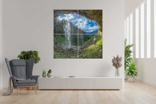 Sehr versteckt liegt dieser paradiesische Wasserfall im Karwendelgebirge - Eden - 4er Split, Größe ca. 180x180cm, Seitenverhältnis 1:1 - Wasserfall im Karwendel - weitere Infos unter https://www.kriner-weiermann.de