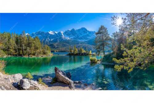 Blick über Eibsee zur Zugspitze im Wettersteingebirge - Eibseeklassiker - Seitenverhältnis 2:1 - Eibsee mit Zugspitze - weitere Infos unter https://www.kriner-weiermann.de