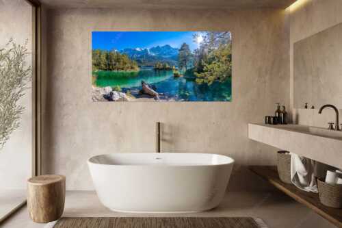 Blick über Eibsee zur Zugspitze im Wettersteingebirge - Eibseeklassiker - Größe ca. 180x90cm, Seitenverhältnis 2:1 - Eibsee mit Zugspitze - weitere Infos unter https://www.kriner-weiermann.de