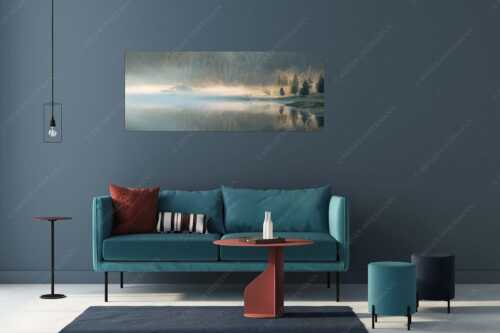 Frühlingsmorgen auf der Esterbergalm - Ein Morgen am Esterberg - Größe ca. 175x70cm, Seitenverhältnis 2,5:1 - See an der Esterbergalm - weitere Infos unter https://www.kriner-weiermann.de