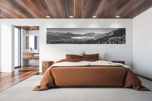 Blick über Garmisch-Partenkirchen mit Kramer und Zugspitzmassiv - Ein Morgen über GaPa - Größe ca. 300x60cm, Seitenverhältnis 5:1 - Garmisch-Partenkirchen mit Kramer und Zugspitze - weitere Infos unter https://www.kriner-weiermann.de