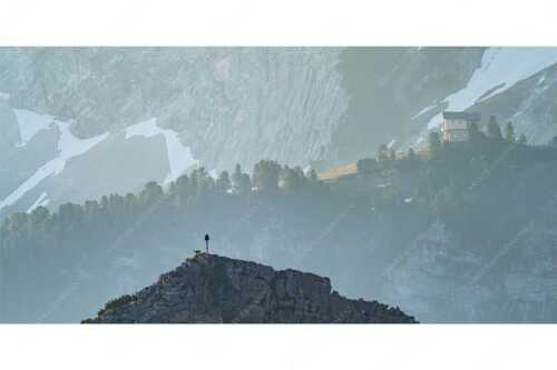 Gams an der Stuibenspitze mit Schachenschloss im Hintergrund - Einsamer Streiter - Seitenverhältnis 2:1 - Gams mit Schachenschloss - weitere Infos unter https://www.kriner-weiermann.de