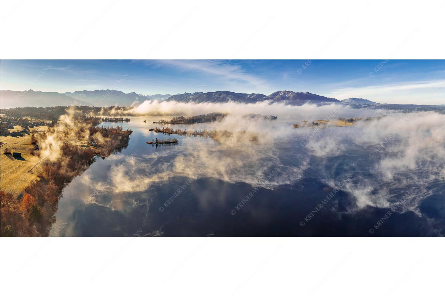 Es lichtet sich – Seitenverhältnis 2,5:1 — Staffelsee Nebel Murnau Seehausen Blick über die Nebel am Staffelsee