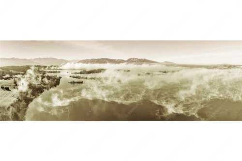 Blick über die Nebel am Staffelsee - Es lichtet sich - Seitenverhältnis 3:1 - Staffelsee Nebel Murnau Seehausen - weitere Infos unter https://www.kriner-weiermann.de