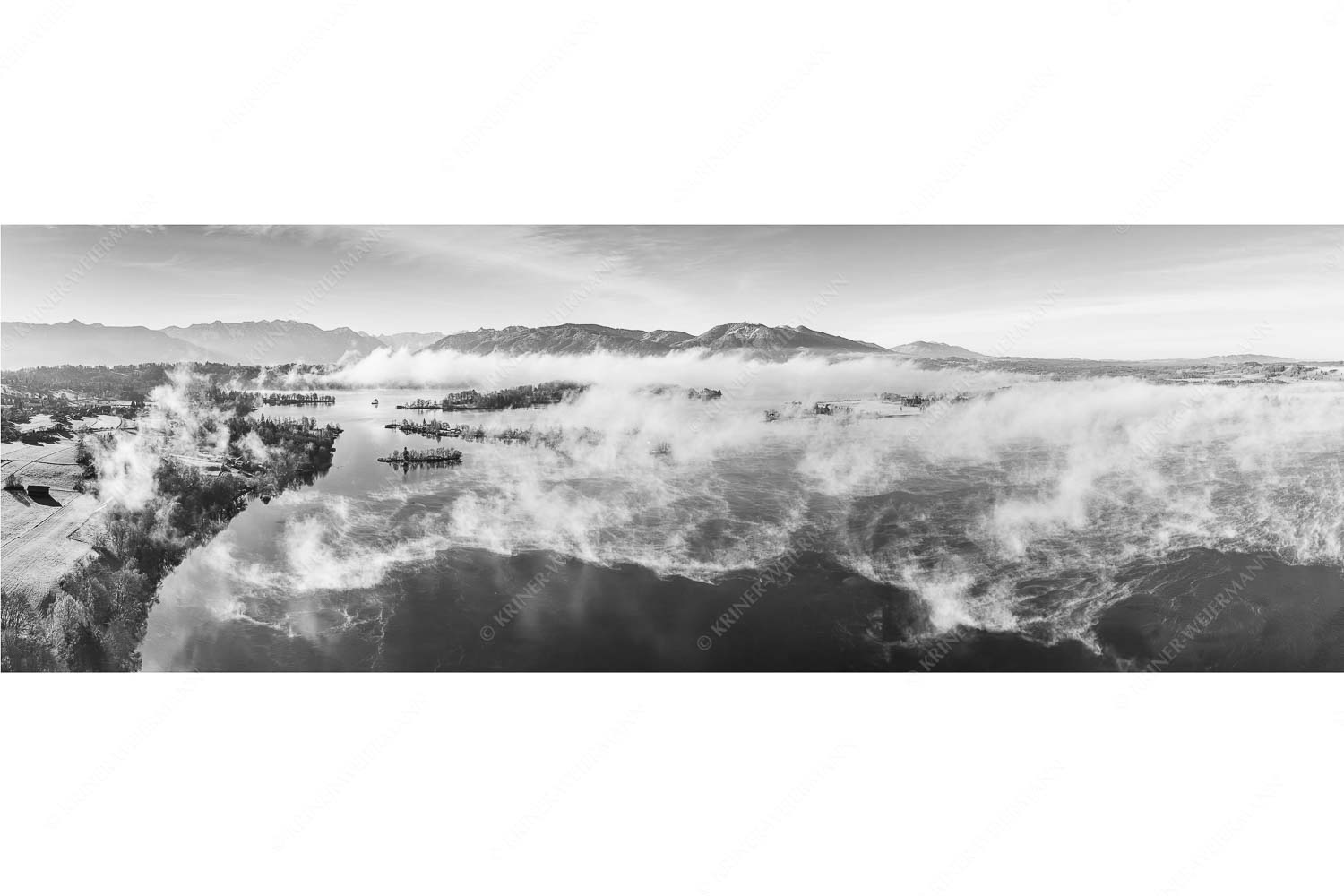 Es lichtet sich – Seitenverhältnis 3:1 — Staffelsee Nebel Murnau Seehausen Blick über die Nebel am Staffelsee