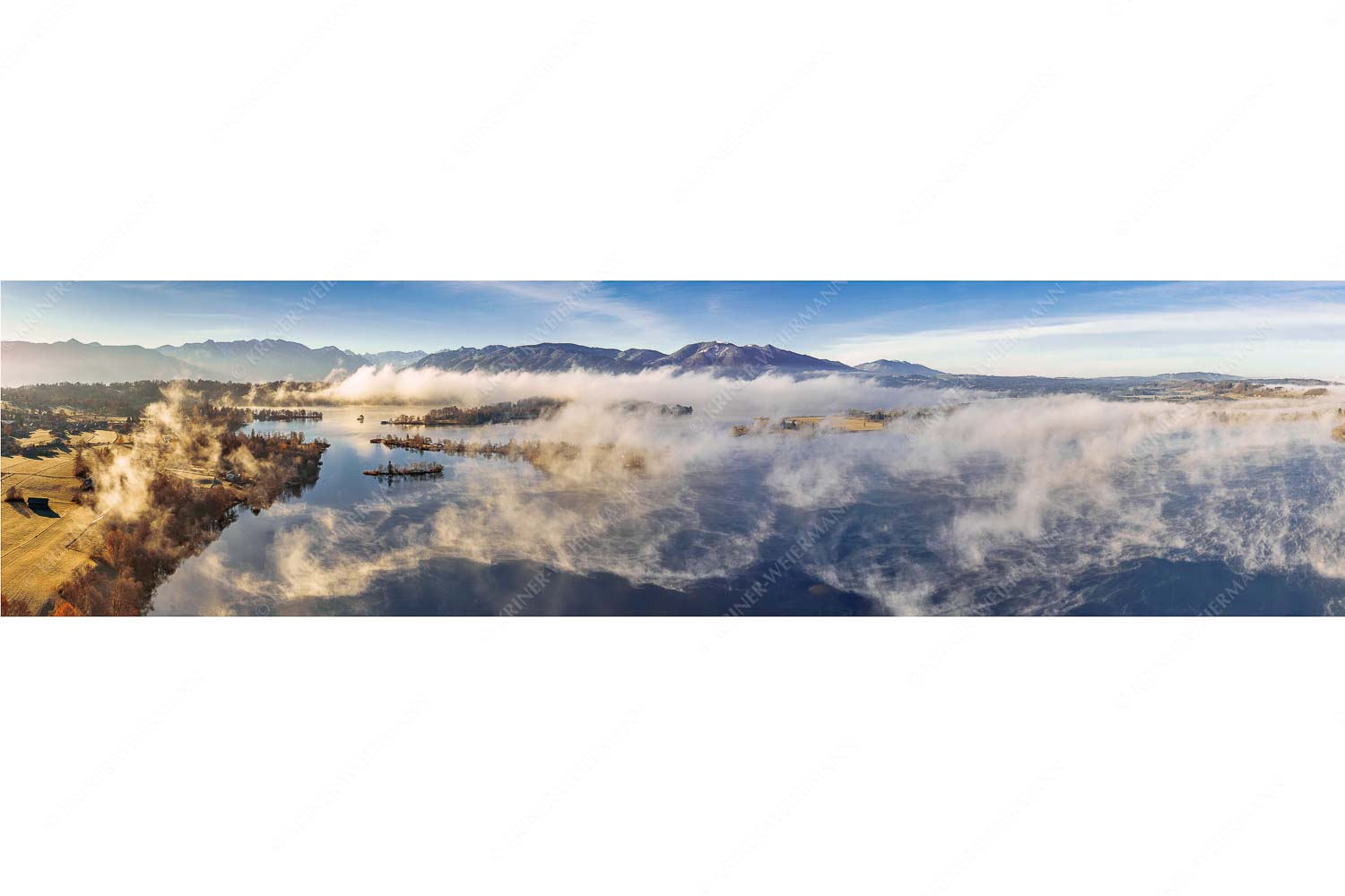 Es lichtet sich – Seitenverhältnis 4:1 — Staffelsee Nebel Murnau Seehausen Blick über die Nebel am Staffelsee