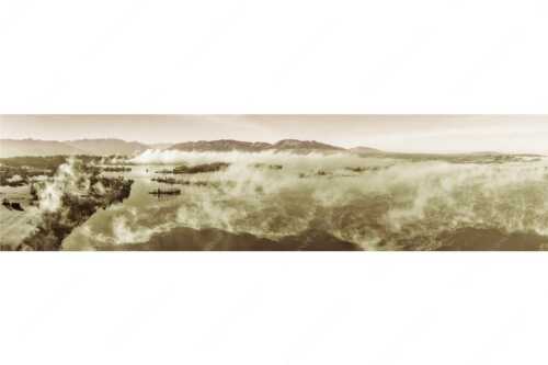 Blick über die Nebel am Staffelsee - Es lichtet sich - Seitenverhältnis 4:1 - Staffelsee Nebel Murnau Seehausen - weitere Infos unter https://www.kriner-weiermann.de