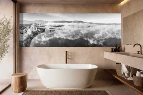 Blick über die Nebel am Staffelsee - Es lichtet sich - Größe ca. 300x100cm, Seitenverhältnis 3:1 - Staffelsee Nebel Murnau Seehausen - weitere Infos unter https://www.kriner-weiermann.de