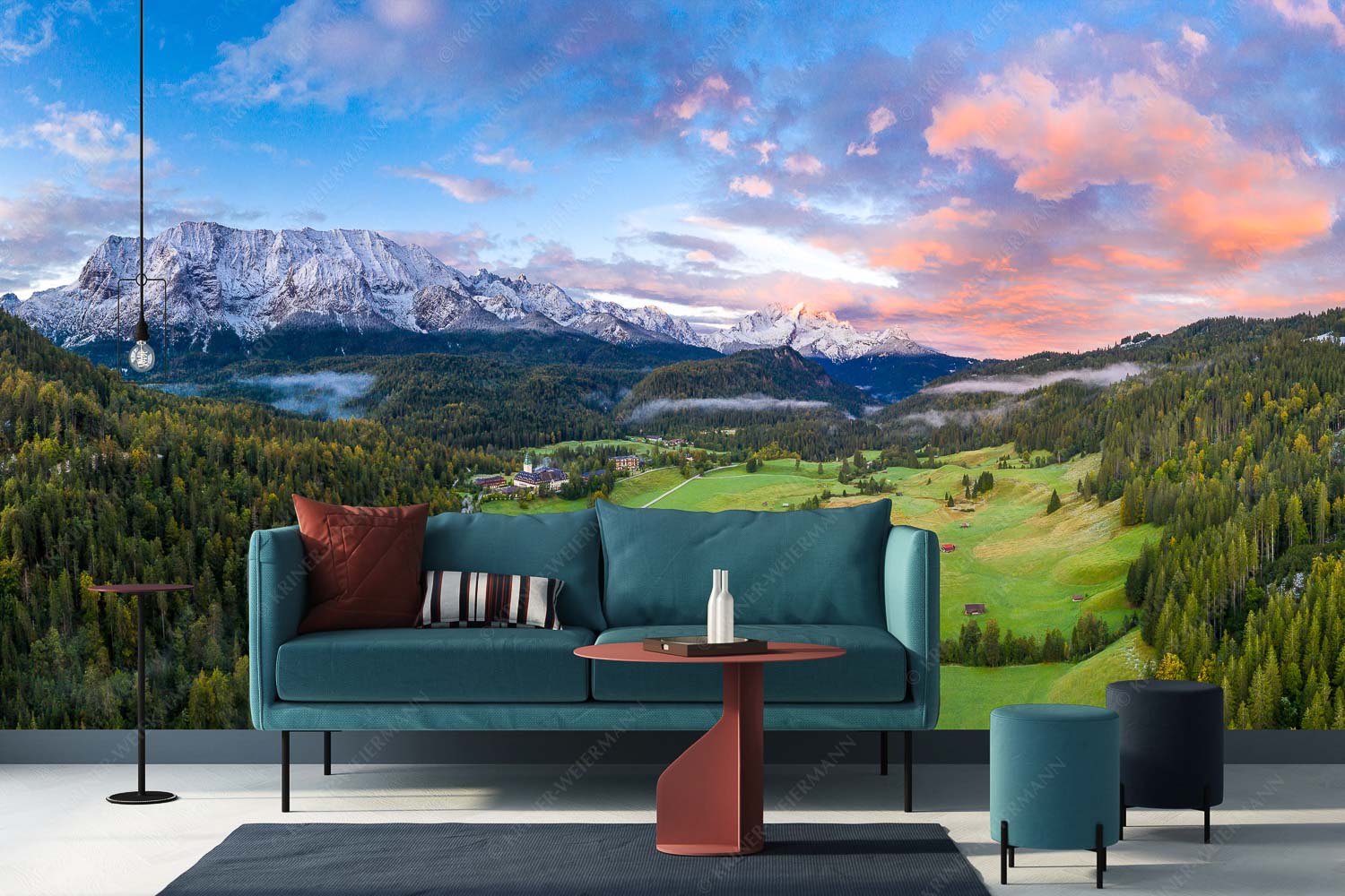Etwas angezuckert – Größe ca. 400x200cm, Seitenverhältnis 2:1 — Elmau mit Wetterstein und Alpspitze Blick über Elmauertal ins Wettersteingebirge und Zugspitzmassiv - Etwas angezuckert - Größe ca. 400x200cm, Seitenverhältnis 2:1 - Elmau mit Wetterstein und Alpspitze - weitere Infos unter https://www.kriner-weiermann.de