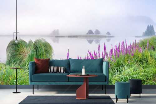 Sommermorgen am Schmalensee - Farbe im Grau - Größe ca. 400x200cm, Seitenverhältnis 2:1 - Blutweiderich im Nebel am Schmalensee - weitere Infos unter https://www.kriner-weiermann.de