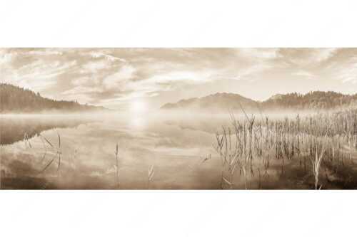 Aufgehende Sonne über dem Barmsee mit Soierngebirge - Feinster Morgen - Seitenverhältnis 2,5:1 - Sonnenaufgang am Barmsee - weitere Infos unter https://www.kriner-weiermann.de