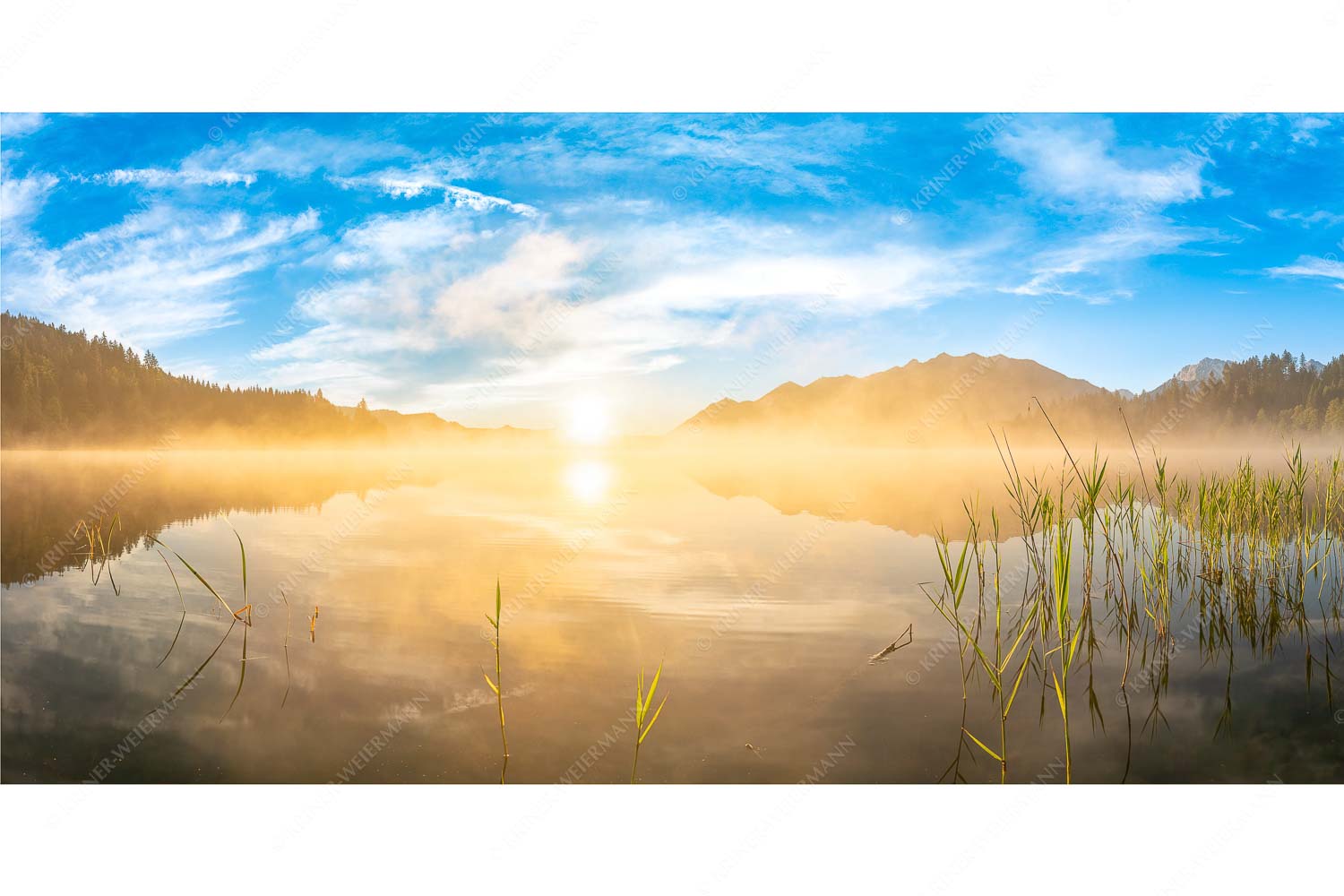 Feinster Morgen – Seitenverhältnis 2:1 — Sonnenaufgang am Barmsee Aufgehende Sonne über dem Barmsee mit Soierngebirge