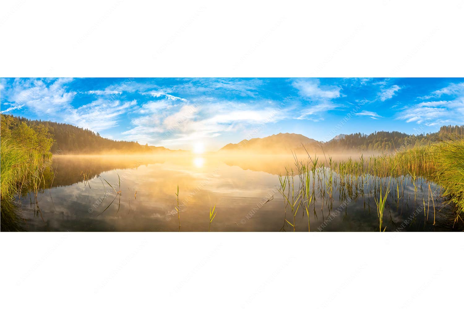 Feinster Morgen – Seitenverhältnis 3:1 — Sonnenaufgang am Barmsee Aufgehende Sonne über dem Barmsee mit Soierngebirge