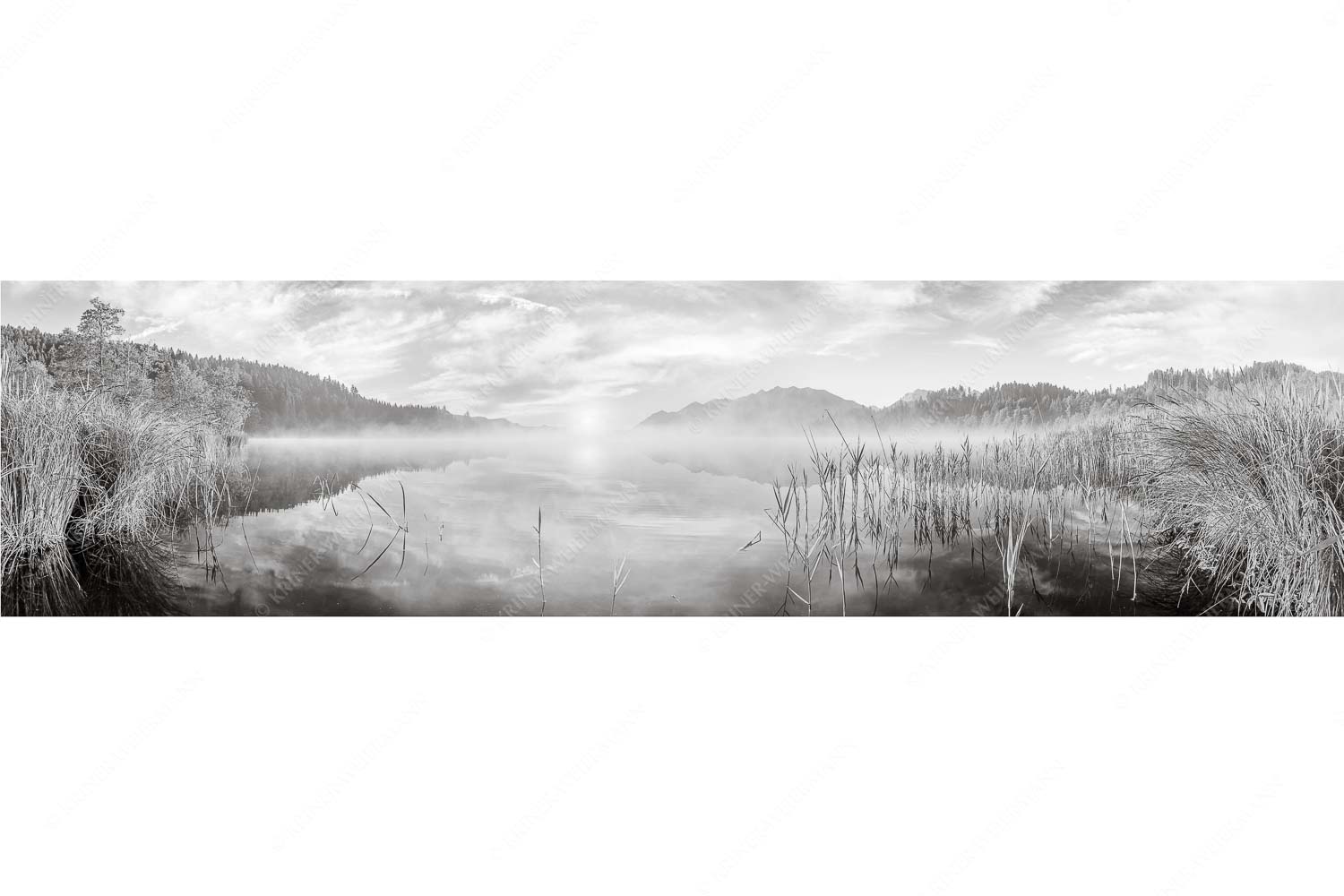 Feinster Morgen – Seitenverhältnis 4:1 — Sonnenaufgang am Barmsee Aufgehende Sonne über dem Barmsee mit Soierngebirge