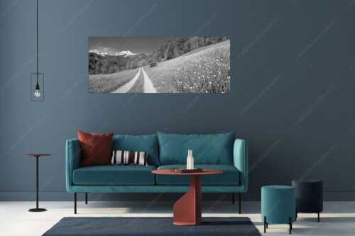 Feldweg durch die Bergbauernwiesen unterhalb vom Eckbauern - Feldweg - Größe ca. 175x70cm, Seitenverhältnis 2,5:1 - Alpspitze mit Hintergraseck - weitere Infos unter https://www.kriner-weiermann.de
