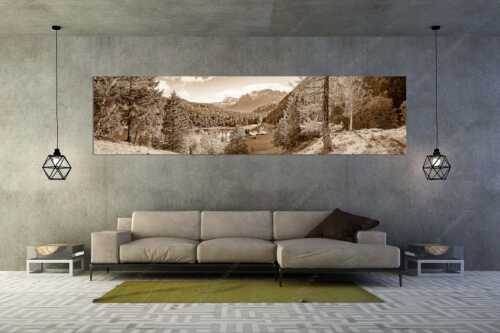 Blick über Ferchensee aufs Karwendel - Ferchenseeherbst - Größe ca. 320x80cm, Seitenverhältnis 4:1 - Ferchensee mit Karwendel - weitere Infos unter https://www.kriner-weiermann.de