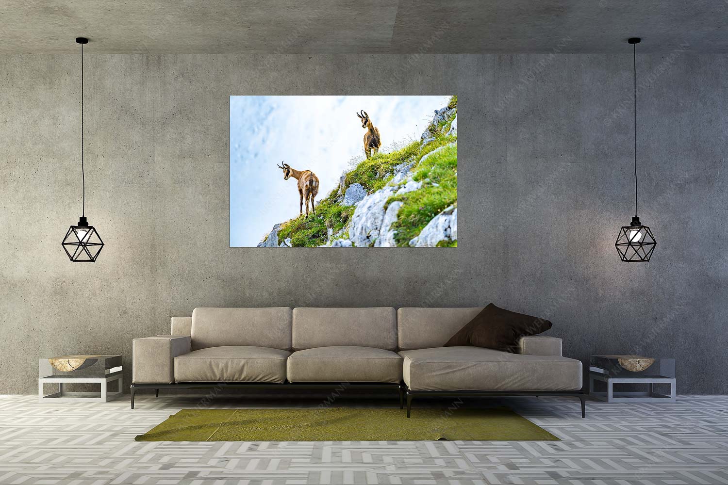 Fest im Blick – Größe ca. 180x120cm, Seitenverhältnis 3:2 — Gämsen im Karwendel Aufmerksame Gämsen im Karwendelgebirge - Fest im Blick - Größe ca. 180x120cm, Seitenverhältnis 3:2 - Gämsen im Karwendel - weitere Infos unter https://www.kriner-weiermann.de