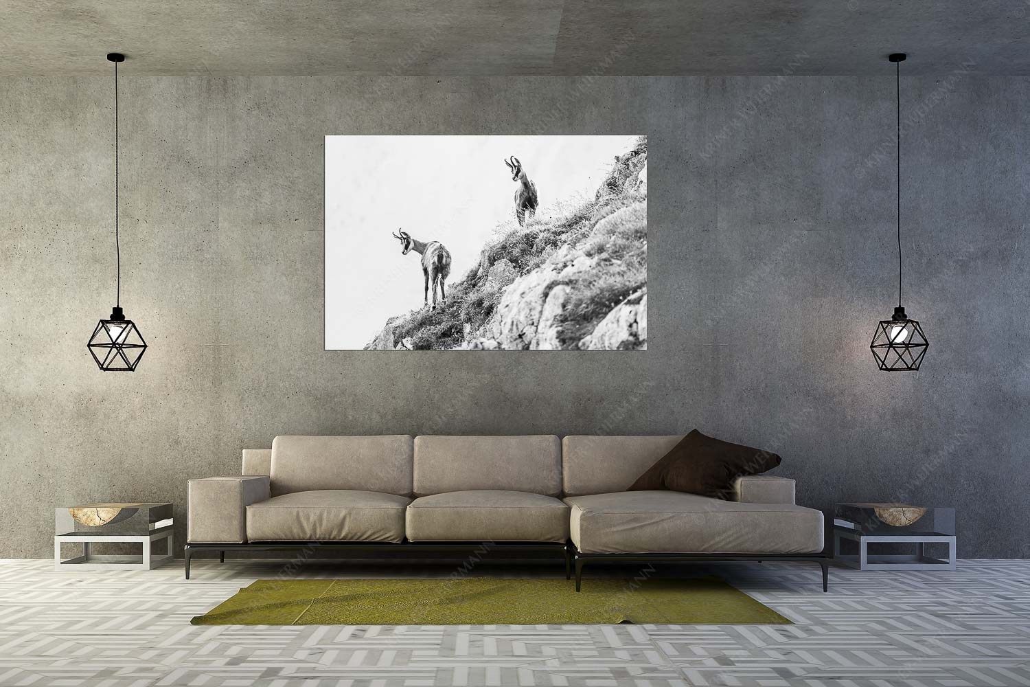 Fest im Blick – Größe ca. 180x120cm, Seitenverhältnis 3:2 — Gämsen im Karwendel Aufmerksame Gämsen im Karwendelgebirge - Fest im Blick - Größe ca. 180x120cm, Seitenverhältnis 3:2 - Gämsen im Karwendel - weitere Infos unter https://www.kriner-weiermann.de