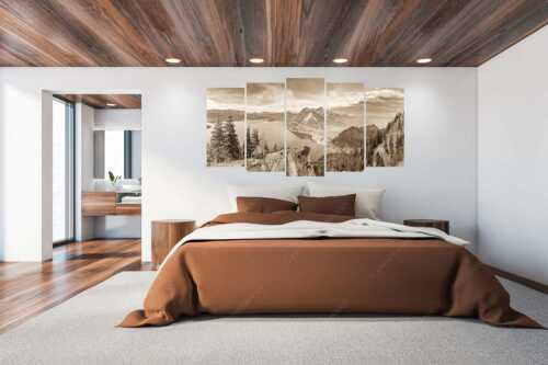 Blick über Walchensee zum Herzogstand - Fiordlands - 5er Split, Größe ca. 200x100cm, Seitenverhältnis 2:1 - Walchensee Fahrenberg und Herzogstand - weitere Infos unter https://www.kriner-weiermann.de