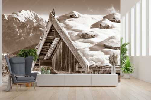 Ein traditioneller Heustadl mit Schindeldach bei der Pfeifferalm - First - Größe ca. 300x200cm, Seitenverhältnis 3:2 - Stadel mit Soierngebirge - weitere Infos unter https://www.kriner-weiermann.de