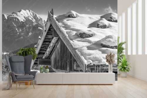 Ein traditioneller Heustadl mit Schindeldach bei der Pfeifferalm - First - Größe ca. 300x200cm, Seitenverhältnis 3:2 - Stadel mit Soierngebirge - weitere Infos unter https://www.kriner-weiermann.de