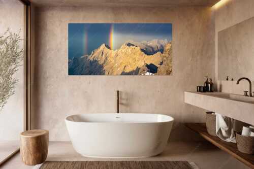Doppelregenbogen an der Alpspitze im Wetterstein - Fontäne - Größe ca. 180x90cm, Seitenverhältnis 2:1 - Regenbogen an der Alpspitze - weitere Infos unter https://www.kriner-weiermann.de