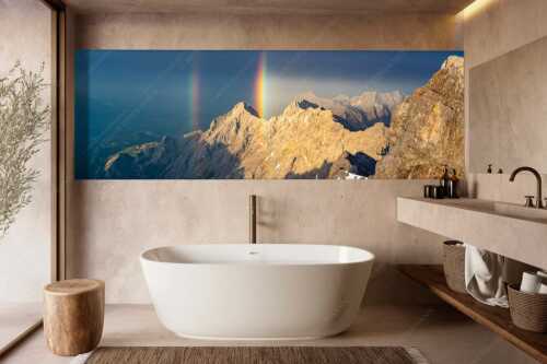 Doppelregenbogen an der Alpspitze im Wetterstein - Fontäne - Größe ca. 300x100cm, Seitenverhältnis 3:1 - Regenbogen an der Alpspitze - weitere Infos unter https://www.kriner-weiermann.de