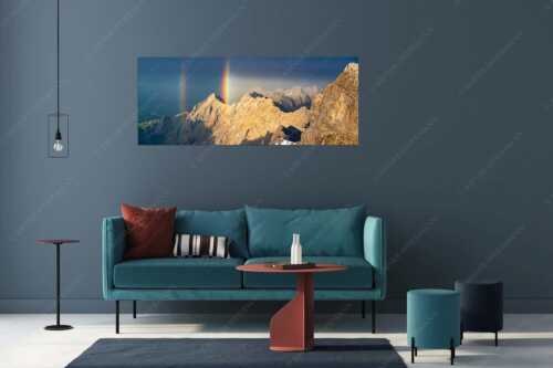 Doppelregenbogen an der Alpspitze im Wetterstein - Fontäne - Größe ca. 175x70cm, Seitenverhältnis 2,5:1 - Regenbogen an der Alpspitze - weitere Infos unter https://www.kriner-weiermann.de