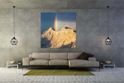 Doppelregenbogen an der Alpspitze im Wetterstein - Fontäne - Größe ca. 160x160cm, Seitenverhältnis 1:1 - Regenbogen an der Alpspitze - weitere Infos unter https://www.kriner-weiermann.de