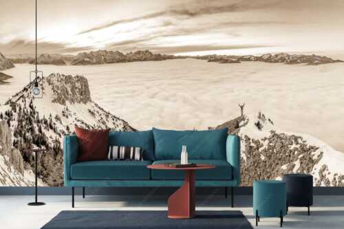 Blick vom Seinskopf über das Wolkenmeer in den Sonnenuntergang - Frei sein - Größe ca. 400x200cm, Seitenverhältnis 2:1 - Bergsteiger am Seinskopf im Soierngebirge - weitere Infos unter https://www.kriner-weiermann.de