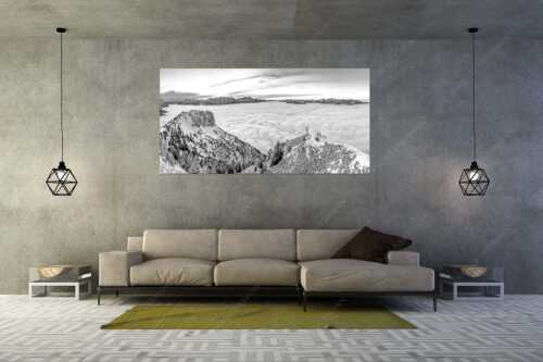 Blick vom Seinskopf über das Wolkenmeer in den Sonnenuntergang - Frei sein - Größe ca. 200x100cm, Seitenverhältnis 2:1 - Bergsteiger am Seinskopf im Soierngebirge - weitere Infos unter https://www.kriner-weiermann.de