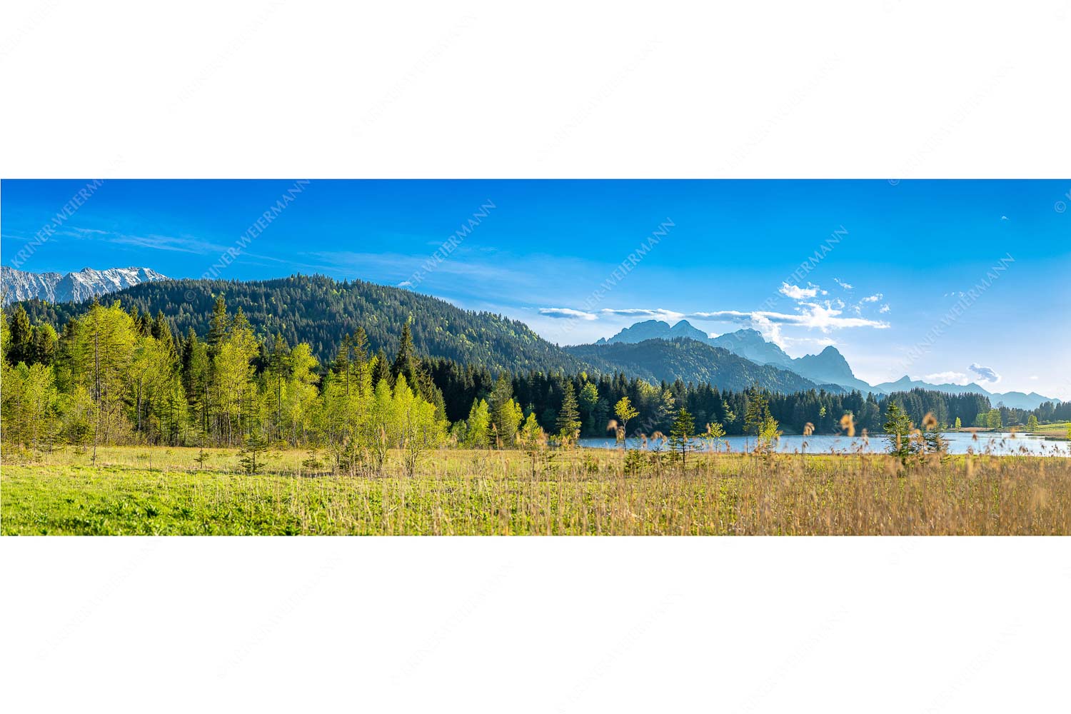 Frische Birken – Seitenverhältnis 3:1 — Geroldsee mit Zugspitzmassiv Blick über den Geroldsee mit Zugspitzmassiv im Wetterstein