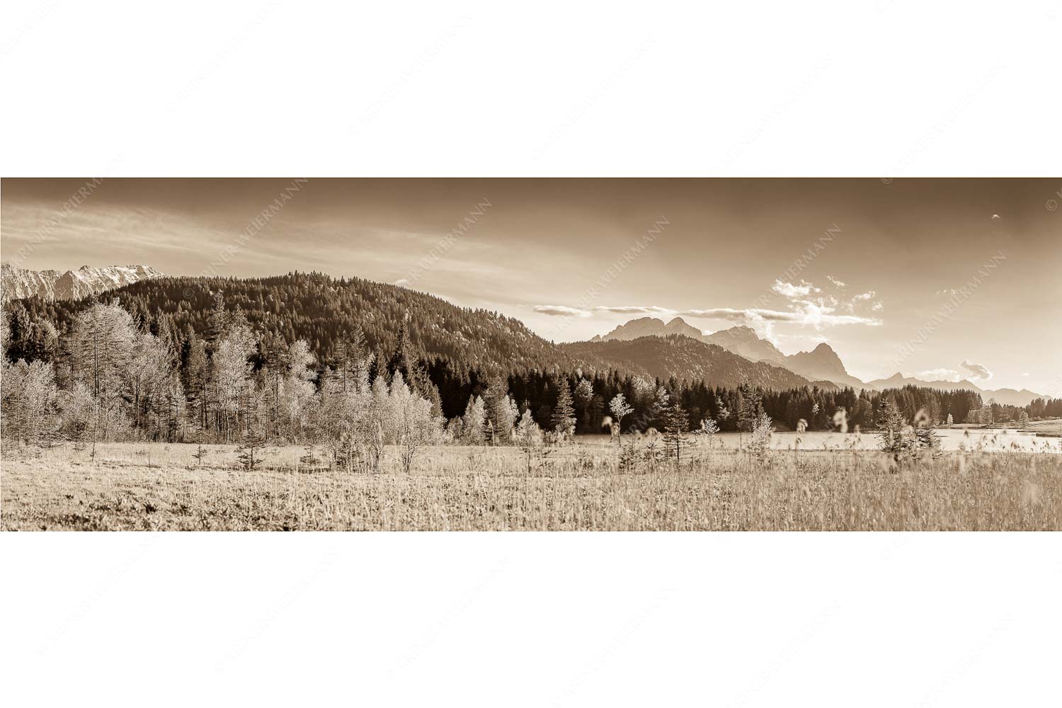 Frische Birken – Seitenverhältnis 3:1 — Geroldsee mit Zugspitzmassiv Blick über den Geroldsee mit Zugspitzmassiv im Wetterstein