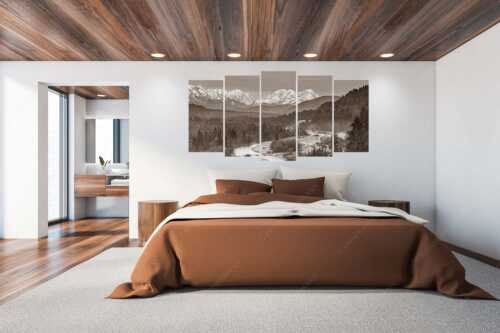 Morgenstimmung im Oberen Isartal mit Blick auf das Zugspitzmassiv - Frühlingsgefühle - 5er Split, Größe ca. 200x100cm, Seitenverhältnis 2:1 - Isar mit Wettersteingebirge - weitere Infos unter https://www.kriner-weiermann.de