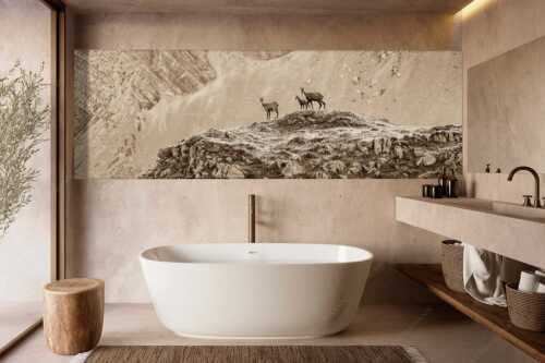 Gämsen mit Kitz im Karwendelgebirge - Gamslan - Größe ca. 300x100cm, Seitenverhältnis 3:1 - Gämsen im Karwendel - weitere Infos unter https://www.kriner-weiermann.de