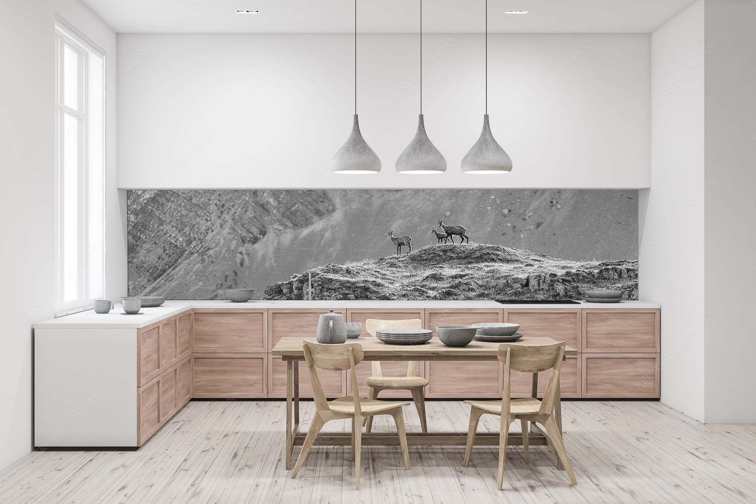 Gamslan – Größe ca. 400x100cm, Seitenverhältnis 4:1 — Gämsen im Karwendel Gämsen mit Kitz im Karwendelgebirge - Gamslan - Größe ca. 400x100cm, Seitenverhältnis 4:1 - Gämsen im Karwendel - weitere Infos unter https://www.kriner-weiermann.de