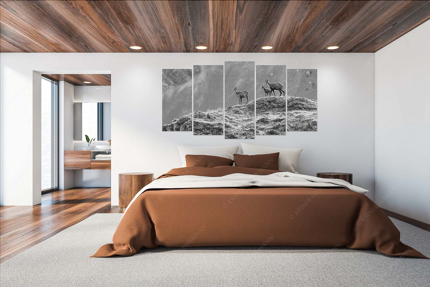 Gamslan – 5er Split, Größe ca. 200x100cm, Seitenverhältnis 2: — Gämsen im Karwendel Gämsen mit Kitz im Karwendelgebirge - Gamslan - 5er Split, Größe ca. 200x100cm, Seitenverhältnis 2: - Gämsen im Karwendel - weitere Infos unter https://www.kriner-weiermann.de