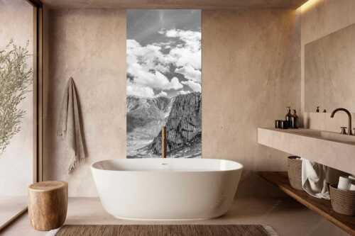 Bergsteiger mit Blick aufs Gatterl und kleinem Wanner im Wettersteingenbirge - Gatterlblick - Größe ca. 100x200cm, Seitenverhältnis 1:2 - Gatterl und Hochwanner im Wetterstein - weitere Infos unter https://www.kriner-weiermann.de