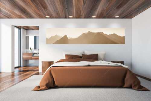 Blick durchs Puittal im Wettersteingebirge - Geblendet - Größe ca. 300x60cm, Seitenverhältnis 5:1 - Arnspitzen und Wetterstein - weitere Infos unter https://www.kriner-weiermann.de
