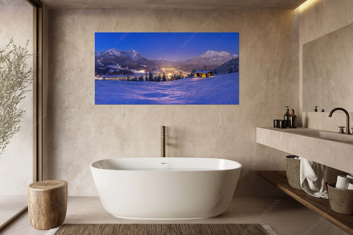 Gegenpol – Größe ca. 180x90cm, Seitenverhältnis 2:1 — Advent an Eckenhütte mit Garmisch-Partenkirchen Blick über die Eckenhütte mit Garmisch-Partenkirchen und Zugspitzmassiv - Gegenpol - Größe ca. 180x90cm, Seitenverhältnis 2:1 - Advent an Eckenhütte mit Garmisch-Partenkirchen - weitere Infos unter https://www.kriner-weiermann.de