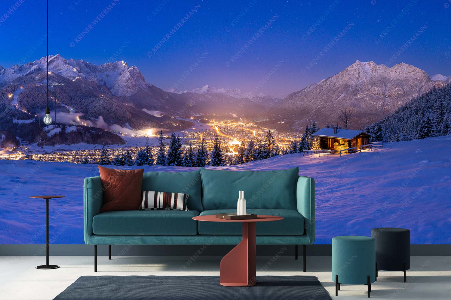 Gegenpol – Größe ca. 400x200cm, Seitenverhältnis 2:1 — Advent an Eckenhütte mit Garmisch-Partenkirchen Blick über die Eckenhütte mit Garmisch-Partenkirchen und Zugspitzmassiv - Gegenpol - Größe ca. 400x200cm, Seitenverhältnis 2:1 - Advent an Eckenhütte mit Garmisch-Partenkirchen - weitere Infos unter https://www.kriner-weiermann.de