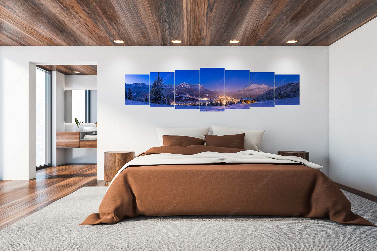 Gegenpol – 7er Split, Größe ca. 300x75cm, Seitenverhältnis 4: — Advent an Eckenhütte mit Garmisch-Partenkirchen Blick über die Eckenhütte mit Garmisch-Partenkirchen und Zugspitzmassiv - Gegenpol - 7er Split, Größe ca. 300x75cm, Seitenverhältnis 4: - Advent an Eckenhütte mit Garmisch-Partenkirchen - weitere Infos unter https://www.kriner-weiermann.de