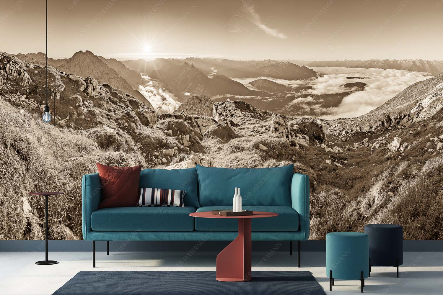 Gehrenspitzmorgen – Größe ca. 400x200cm, Seitenverhältnis 2:1 — Gehrenspitze mit Leutaschtal Blick von der Gehrenspitze im Wetterstein übers Leutaschtal in den Sonnenaufgang - Gehrenspitzmorgen - Größe ca. 400x200cm, Seitenverhältnis 2:1 - Gehrenspitze mit Leutaschtal - weitere Infos unter https://www.kriner-weiermann.de