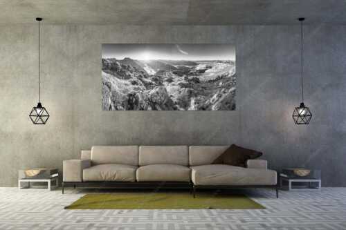 Blick von der Gehrenspitze im Wetterstein übers Leutaschtal in den Sonnenaufgang - Gehrenspitzmorgen - Größe ca. 200x100cm, Seitenverhältnis 2:1 - Gehrenspitze mit Leutaschtal - weitere Infos unter https://www.kriner-weiermann.de