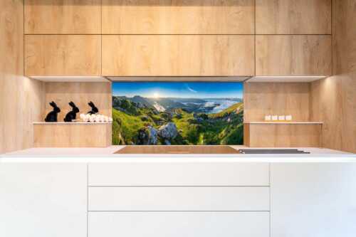 Blick von der Gehrenspitze im Wetterstein übers Leutaschtal in den Sonnenaufgang - Gehrenspitzmorgen - Größe ca. 120x60cm, Seitenverhältnis 2:1 - Gehrenspitze mit Leutaschtal - weitere Infos unter https://www.kriner-weiermann.de