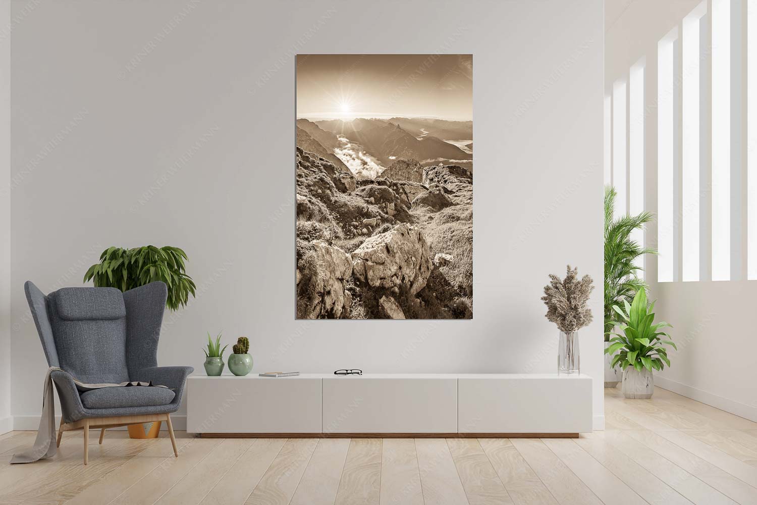 Gehrenspitzmorgen – Größe ca. 120x180cm, Seitenverhältnis 2:3 — Gehrenspitze mit Leutaschtal Blick von der Gehrenspitze im Wetterstein übers Leutaschtal in den Sonnenaufgang - Gehrenspitzmorgen - Größe ca. 120x180cm, Seitenverhältnis 2:3 - Gehrenspitze mit Leutaschtal - weitere Infos unter https://www.kriner-weiermann.de